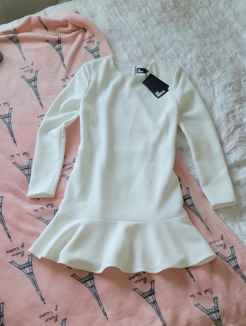The Kooples White Long Sleeve Peplum Dress